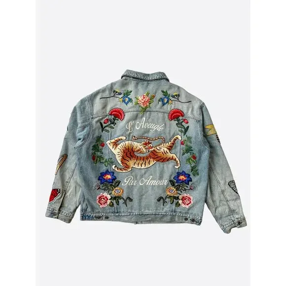 Gucci Blue DIY Custom Embroidered Patch Denim Jacket - Picture 2 of 7
